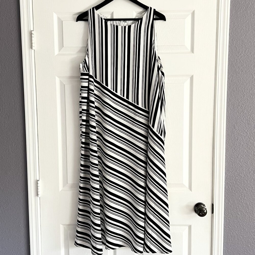 Black Label by chico's Easy Stripe black white sleeveless dress size 16 NWT